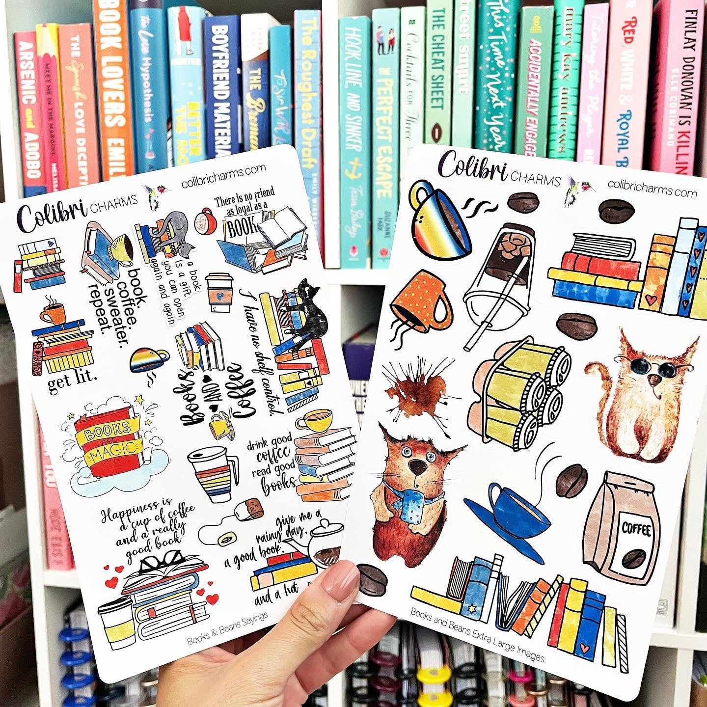 Books & Beans Planner Stickers | Reading Stickers | Coffee and Cats Planner Sticker Kit | Seasonal Planner Stickers