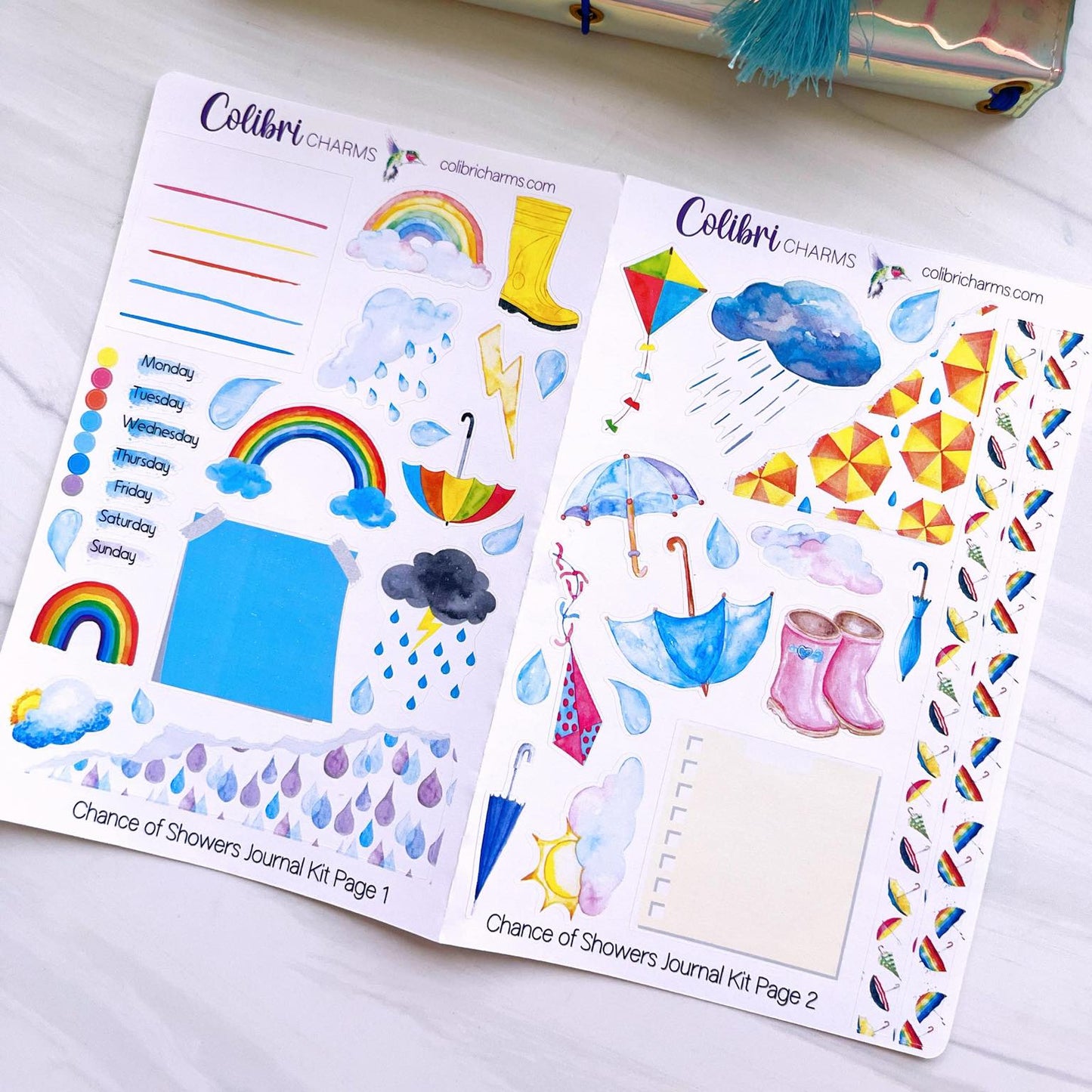 Chance of Showers Journal Kit, Planner  Stickers, Rainbow Journaling, Spring Weather Bujo Kit, Seasonal Planner Stickers