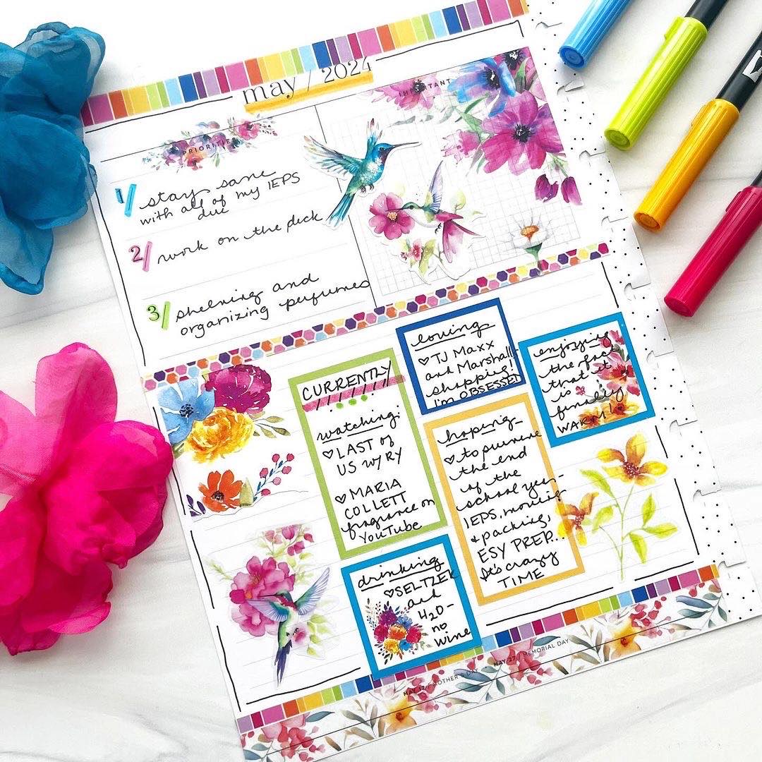 Hummingbird Lane Washi Strip Stickers | Floral Deco | Watercolor Planner Stickers | Seasonal Planner Stickers