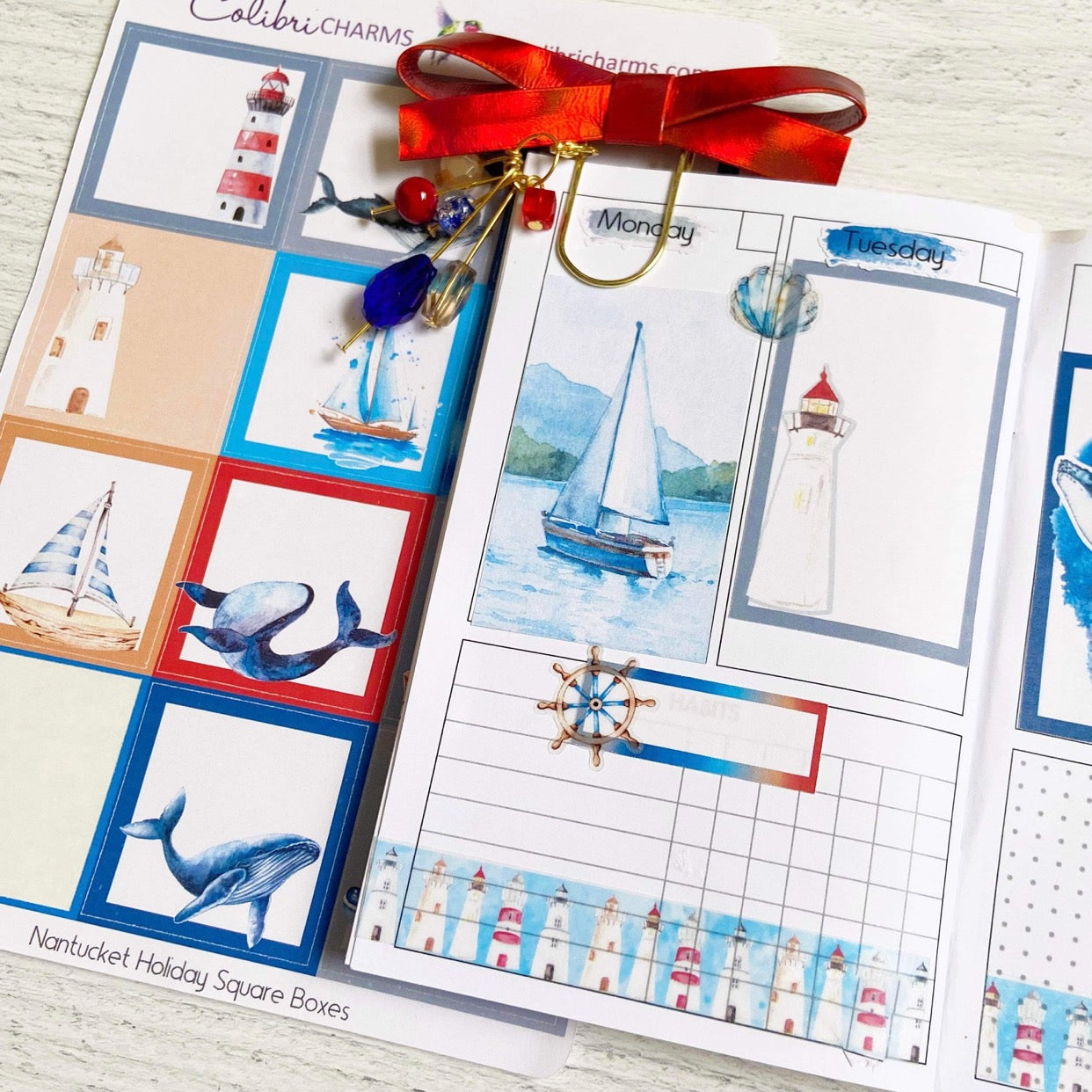 Nantucket Holiday Washi Strip Stickers | Lighthouse | Summer Vacation | Whale Planner Stickers | Seasonal Planner Stickers