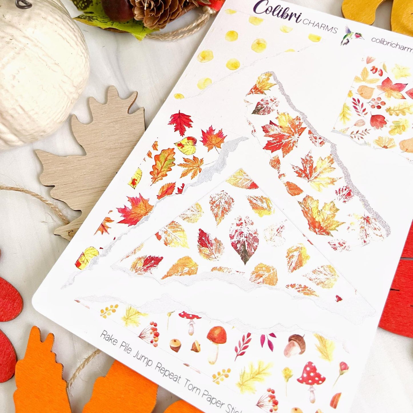 Rake. Pile. Jump. Repeat.  Torn Paper Stickers, Autumn Deco Planner Stickers, Distressed Ripped Paper