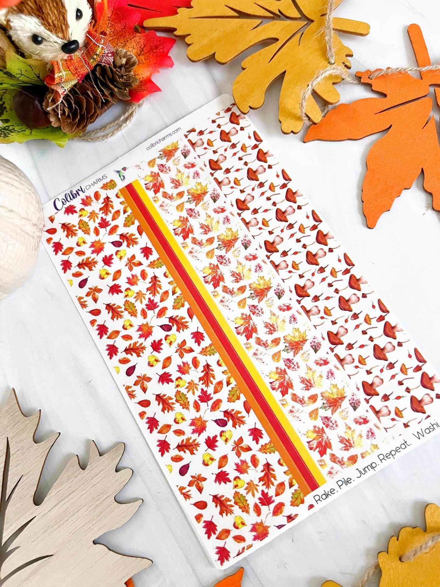 Rake. Pile. Jump. Repeat. Washi Strip Stickers, Falling Leaves Deco, Autumn Planner Stickers, Seasonal Planner Stickers