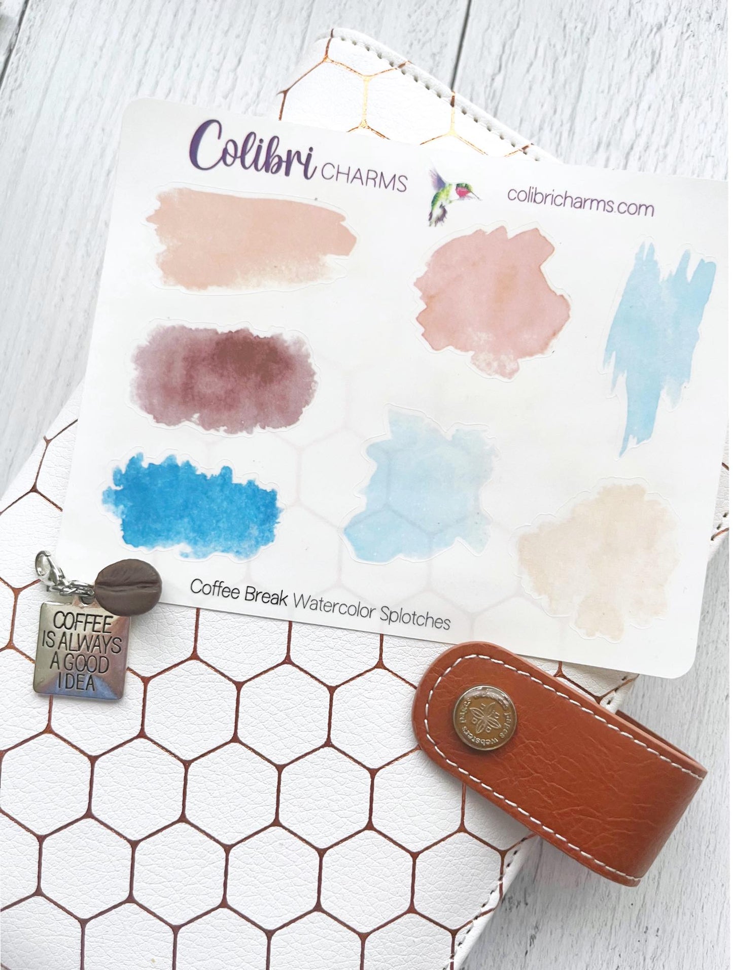 Coffee Break Watercolor Splotches Planner Stickers, Earthy Paint Swatch Stickers