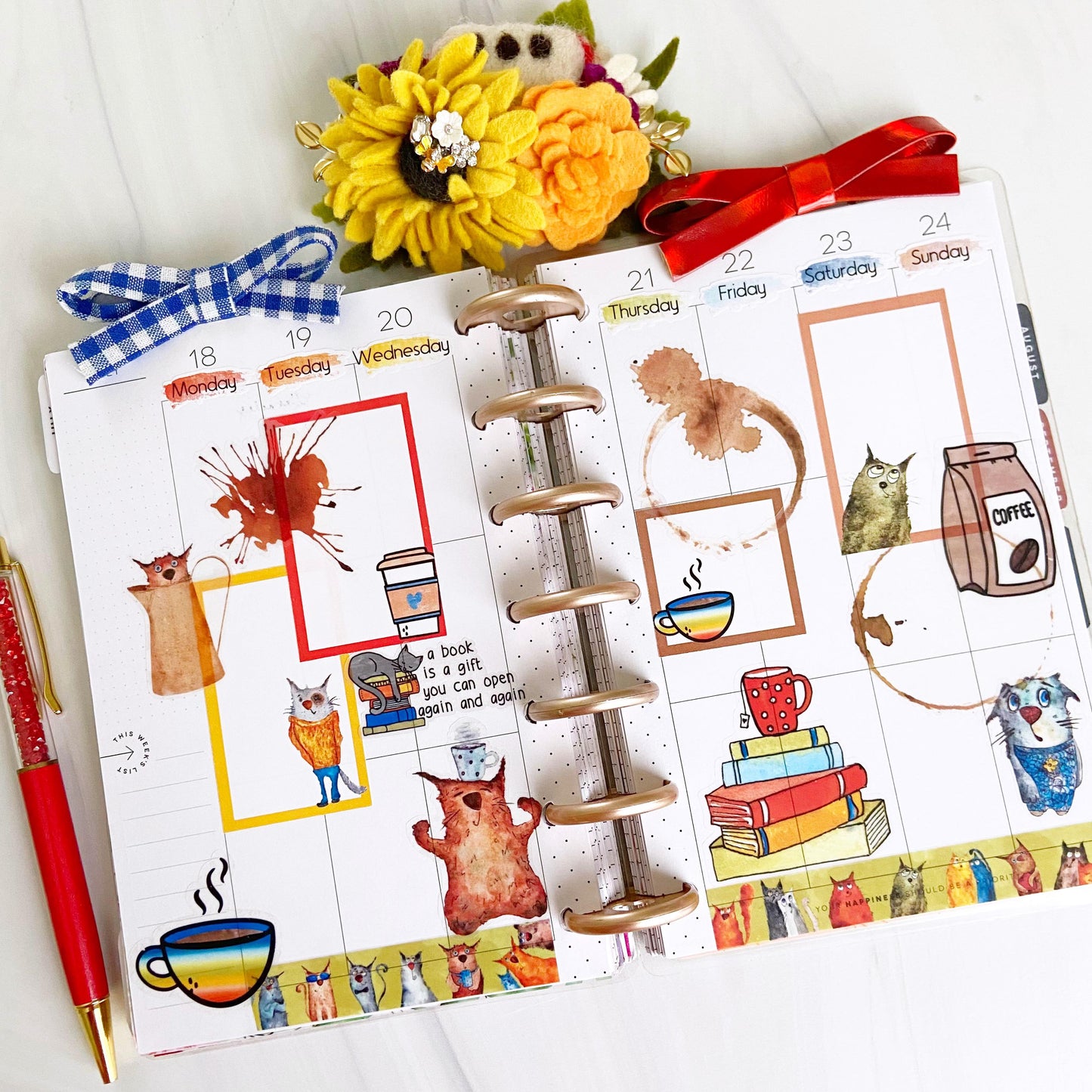 Books & Beans Planner Stickers | Reading Stickers | Coffee and Cats Planner Sticker Kit | Seasonal Planner Stickers