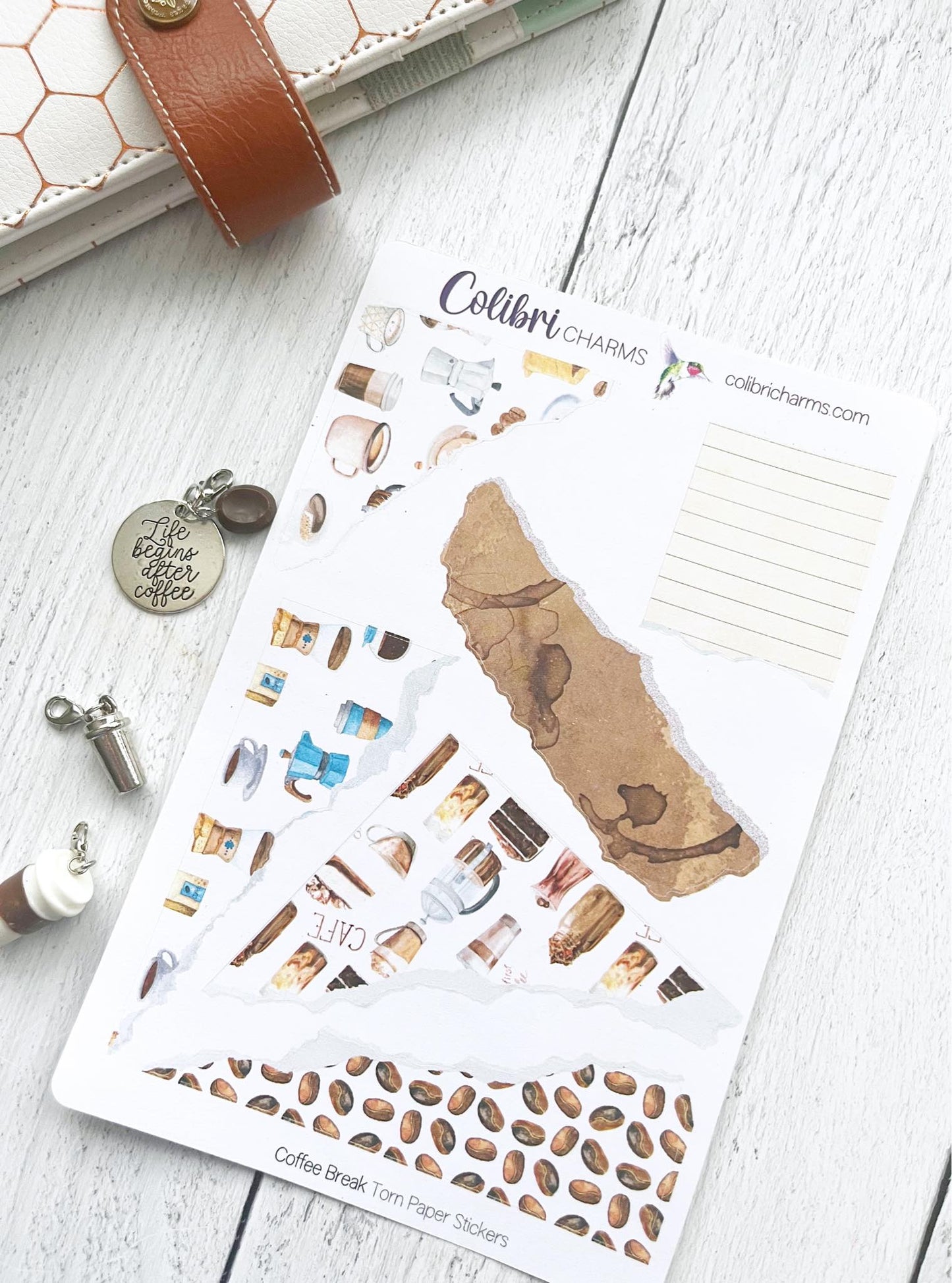 Coffee Break Torn Paper Stickers, Caffeine Deco Planner Stickers, Distressed Ripped Paper