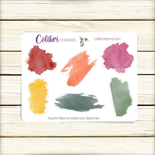 Autumn Blooms Watercolor Splotches Planner Stickers | Fall Paint Swatch Stickers