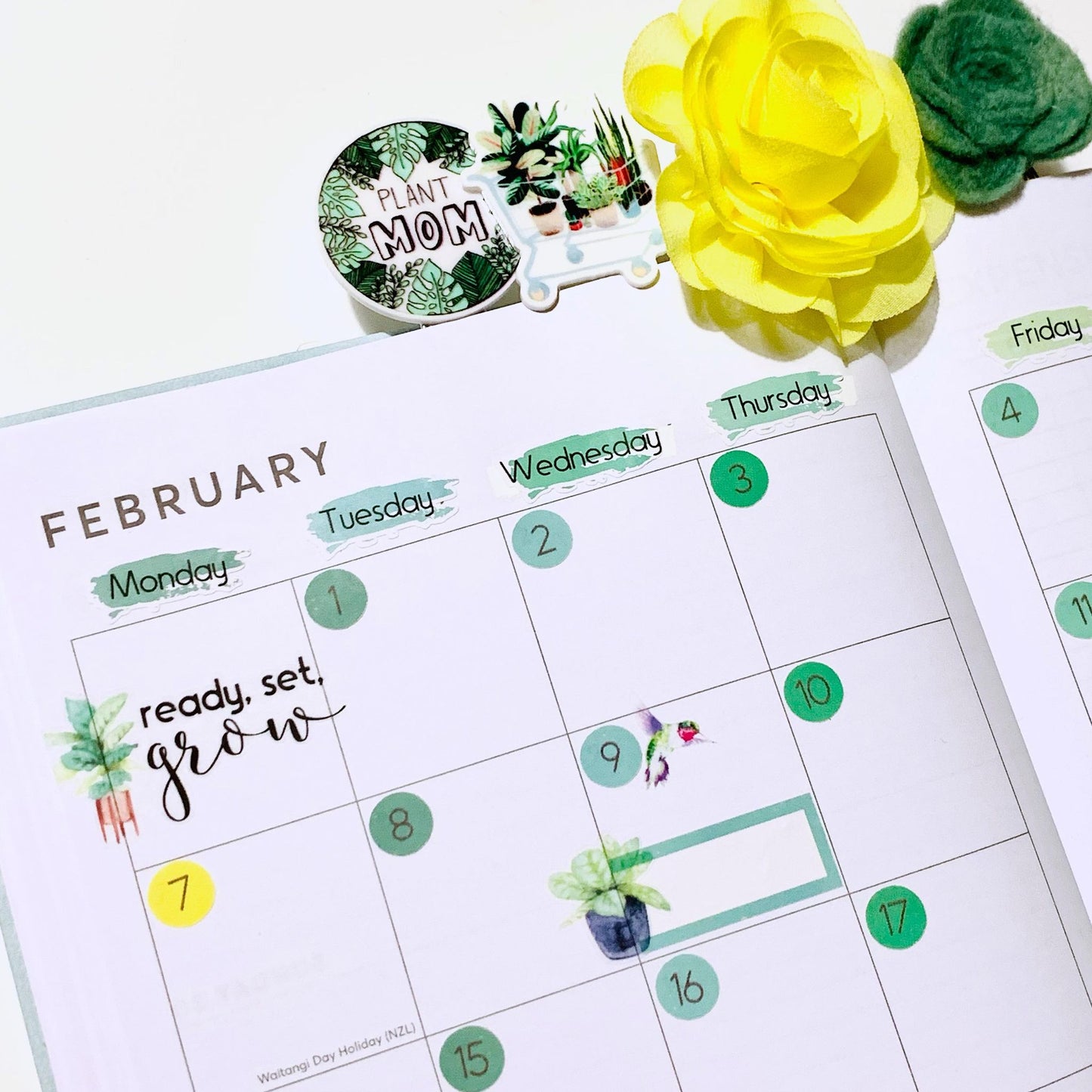 Green Thumb Brushstroke Days of the Week Planner Stickers | Watercolor DOTW Stickers | Number Stickers | Date Dots | Date Stickers