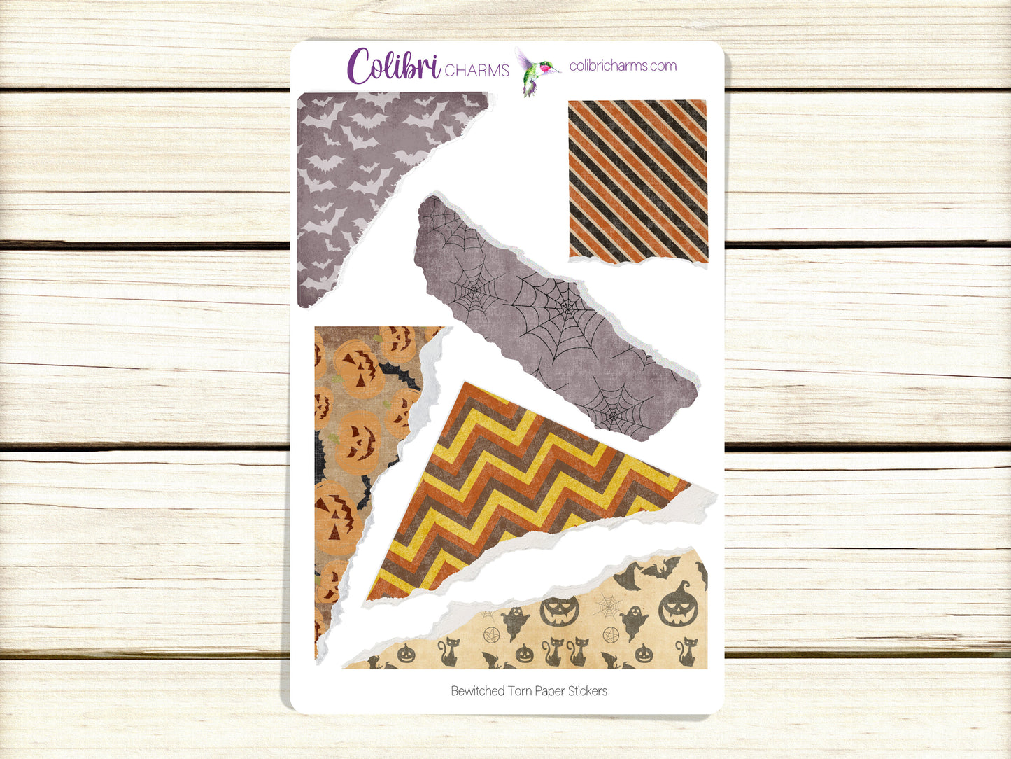 Bewitched Torn Paper Stickers, Halloween Deco Planner Stickers, Distressed Ripped Paper