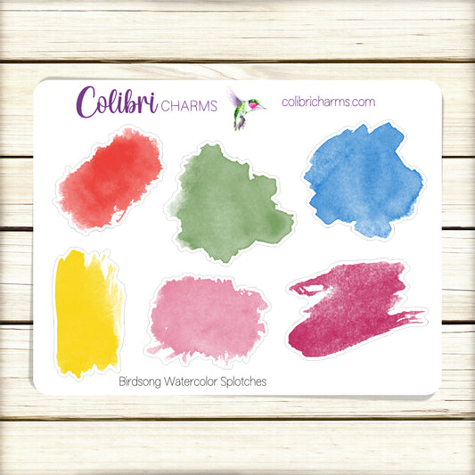 Birdsong Watercolor Splotches Planner Stickers | Spring Paint Swatch Stickers | Colorful Planner