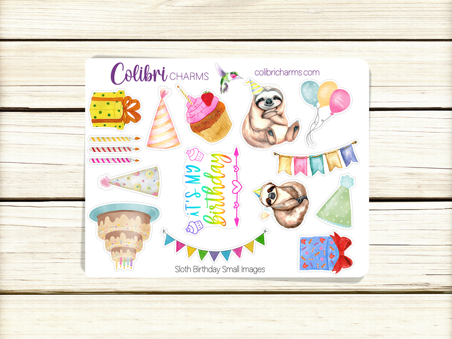 Sloth Birthday Planner Stickers | Celebration Stickers | Seasonal Planner Stickers | Box Stickers