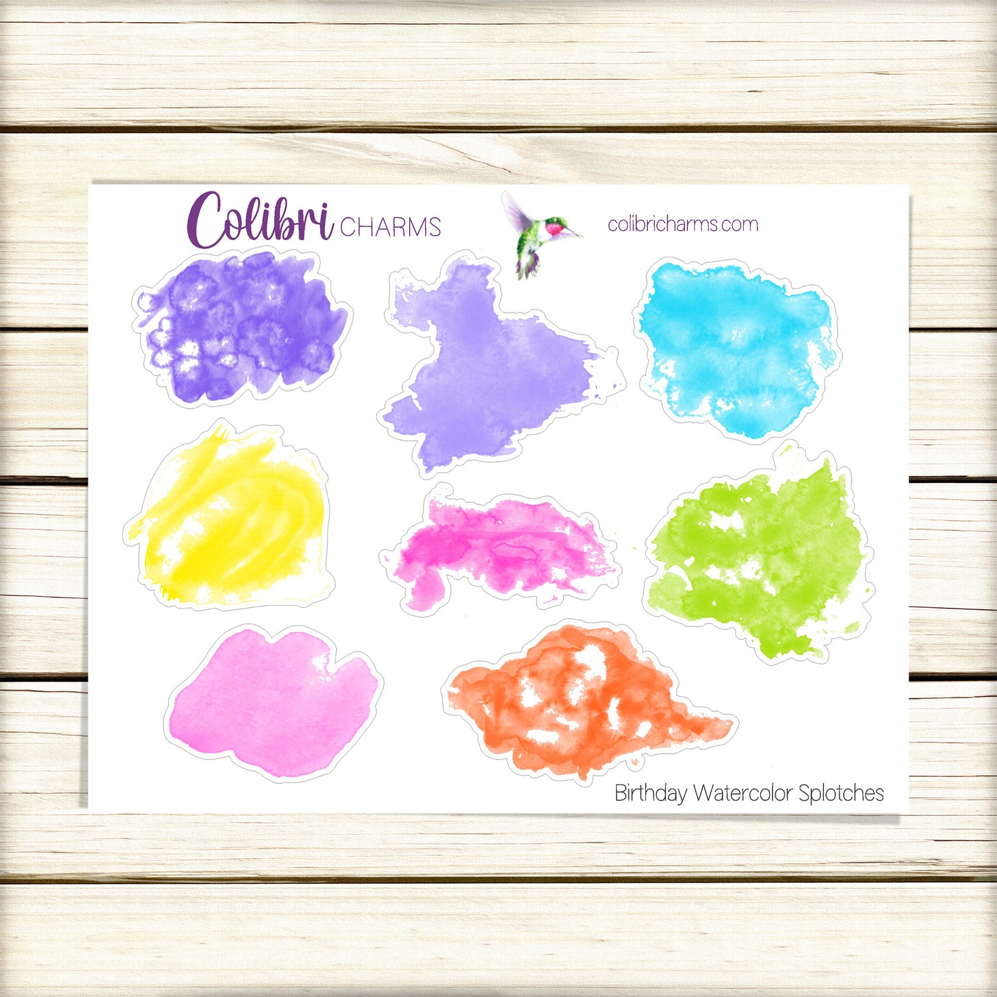 Birthday Watercolor Splotches Planner Stickers | Celebration Paint Swatch Stickers | Bullet Journal