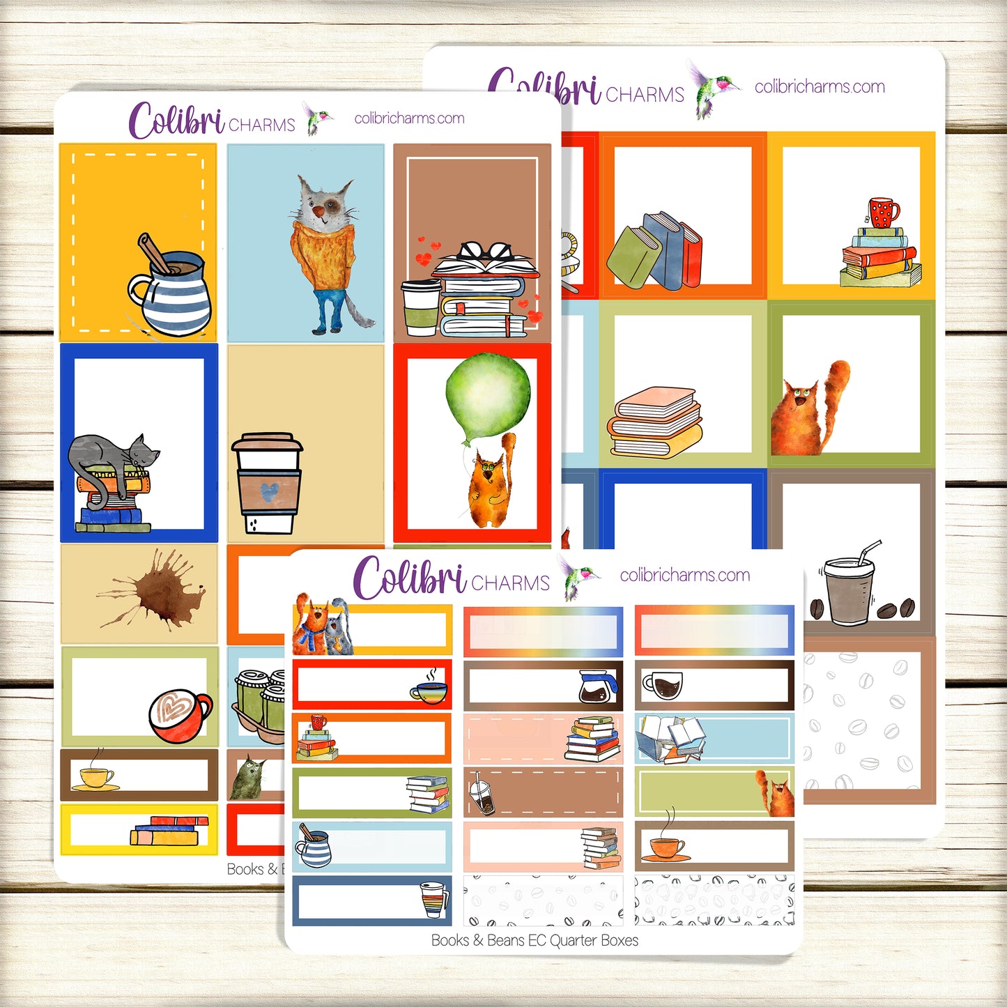 Books & Beans Box Planner Stickers | Reading Stickers | Coffee Lovers Stickers | Happy Planner Stickers | Cat Lover Stickers