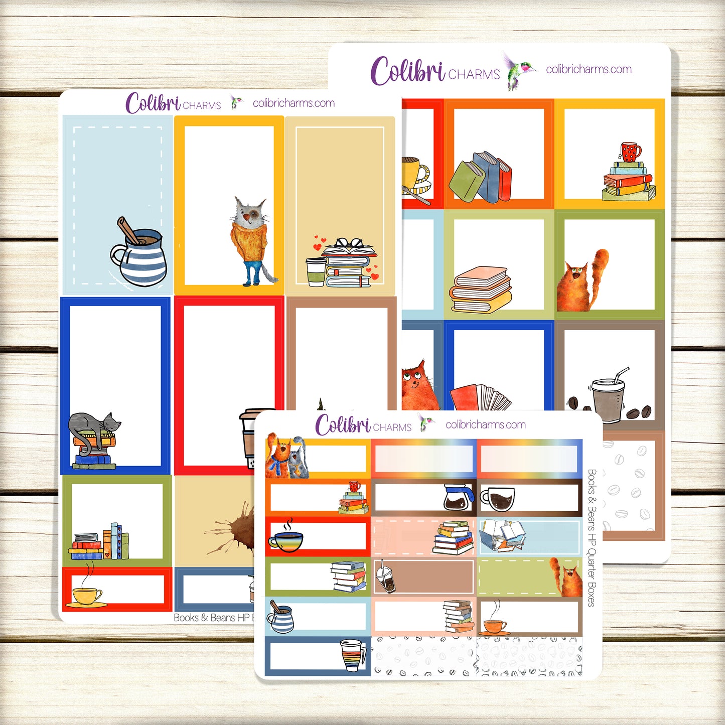 Books & Beans Box Planner Stickers | Reading Stickers | Coffee Lovers Stickers | Happy Planner Stickers | Cat Lover Stickers