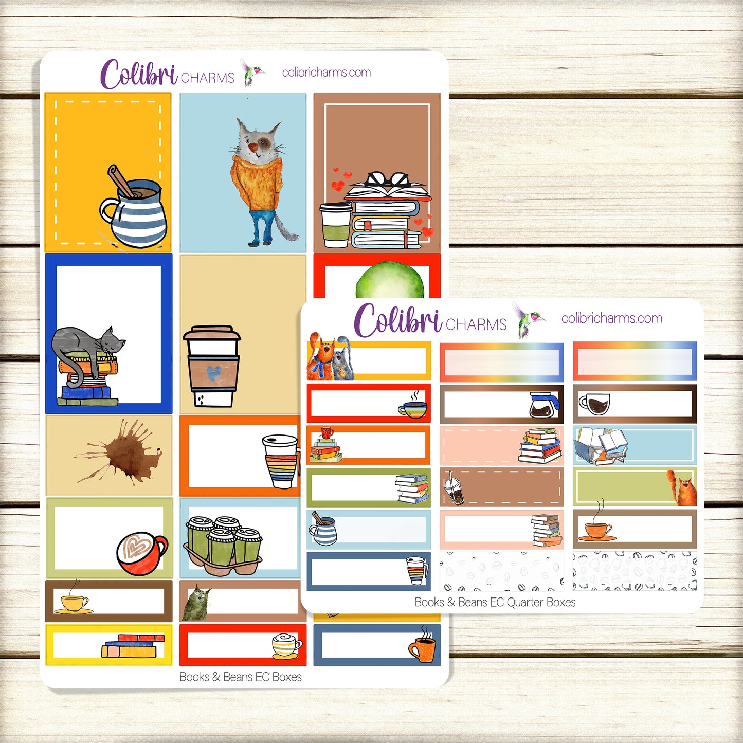 Books & Beans Box Planner Stickers | Reading Stickers | Coffee Lovers Stickers | Happy Planner Stickers | Cat Lover Stickers