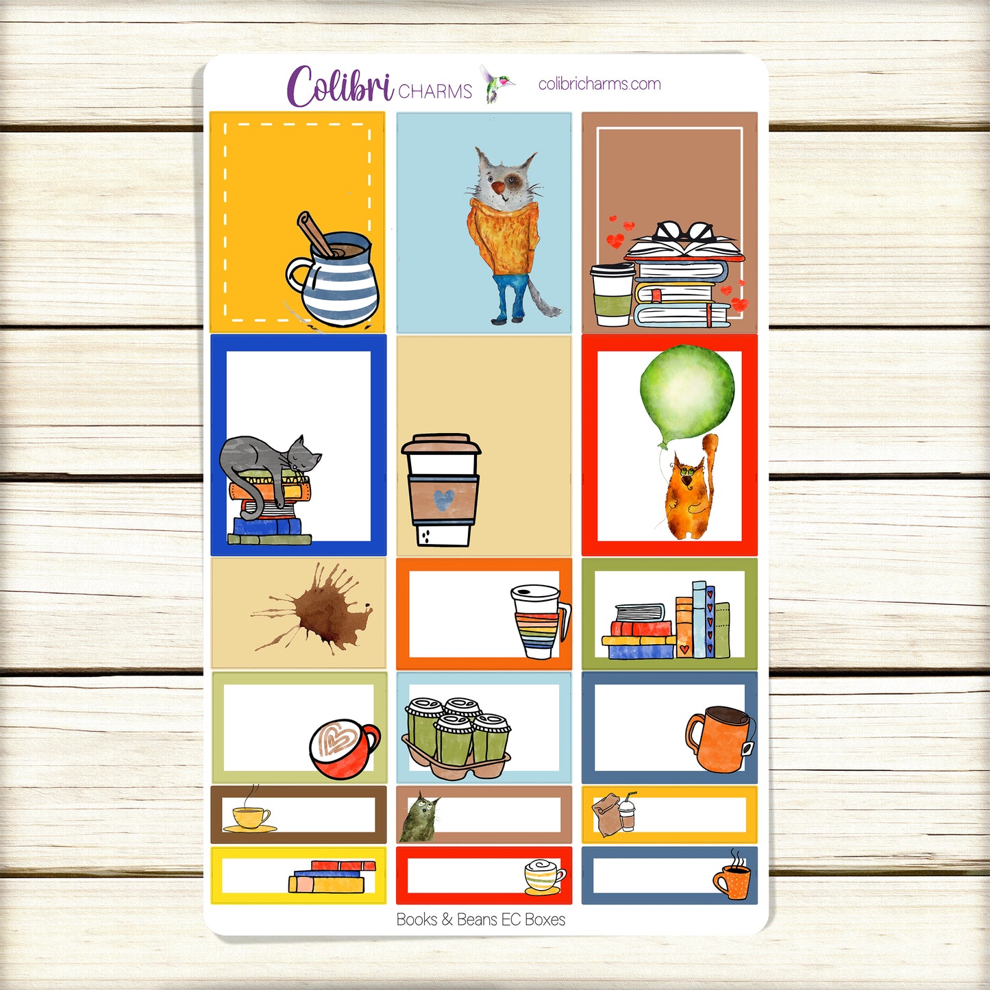 Books & Beans Box Planner Stickers | Reading Stickers | Coffee Lovers Stickers | Happy Planner Stickers | Cat Lover Stickers