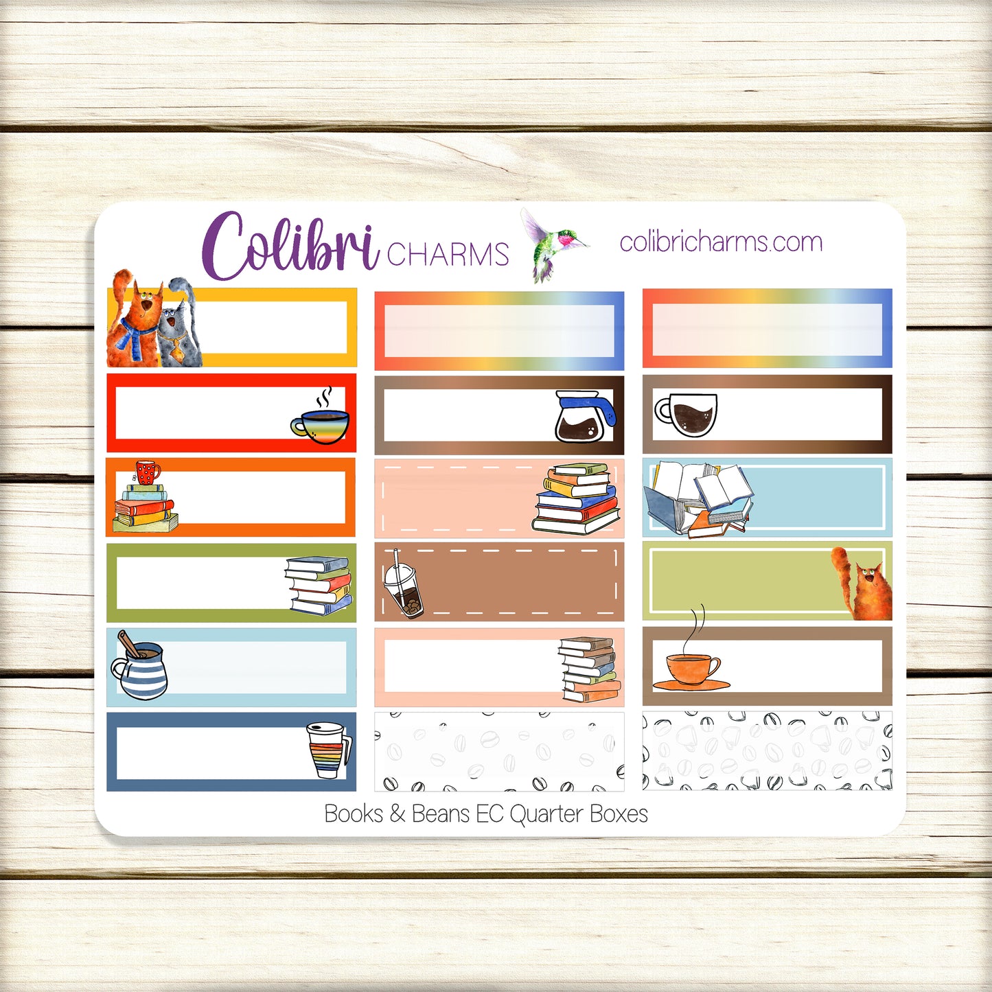 Books & Beans Box Planner Stickers | Reading Stickers | Coffee Lovers Stickers | Happy Planner Stickers | Cat Lover Stickers
