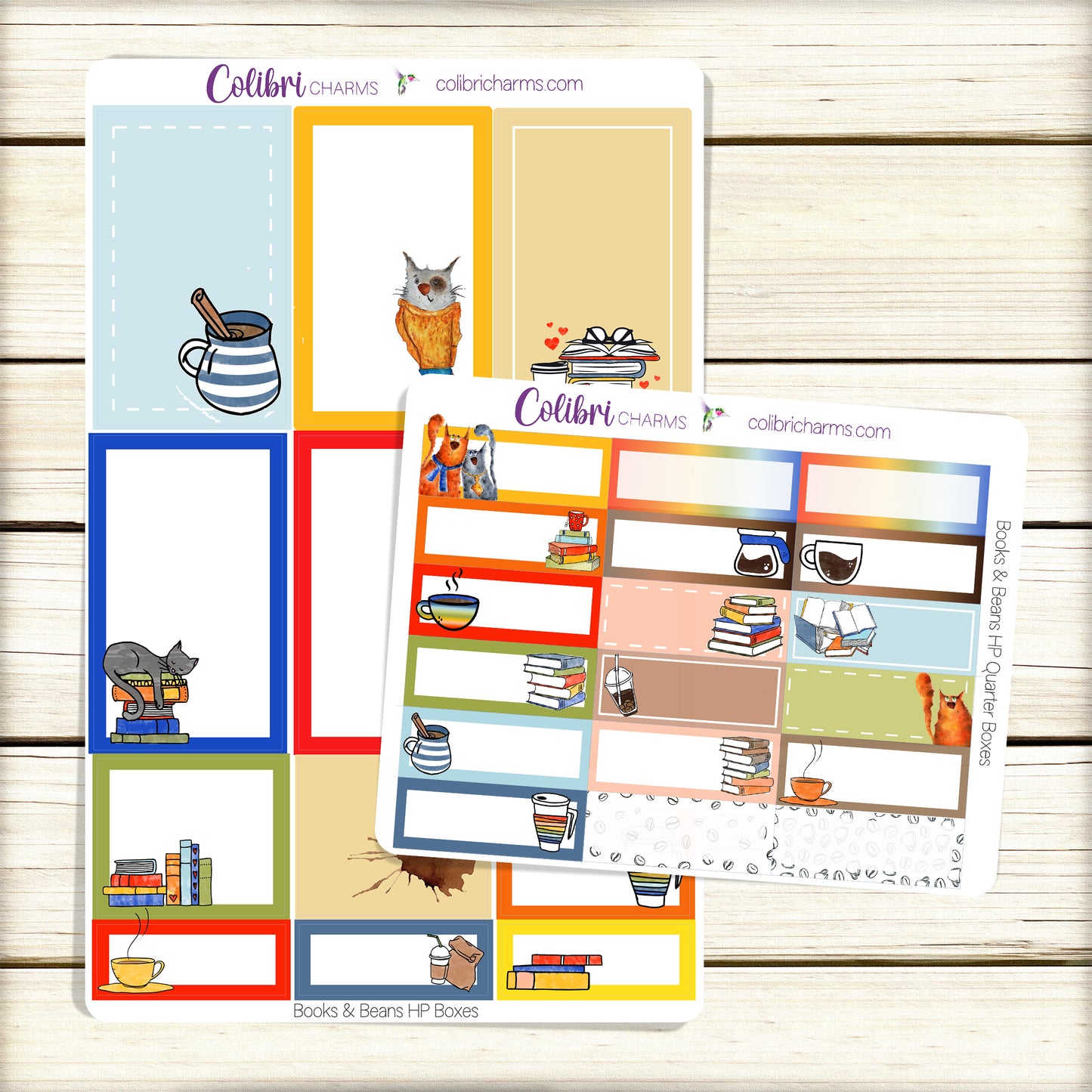 Books & Beans Box Planner Stickers | Reading Stickers | Coffee Lovers Stickers | Happy Planner Stickers | Cat Lover Stickers