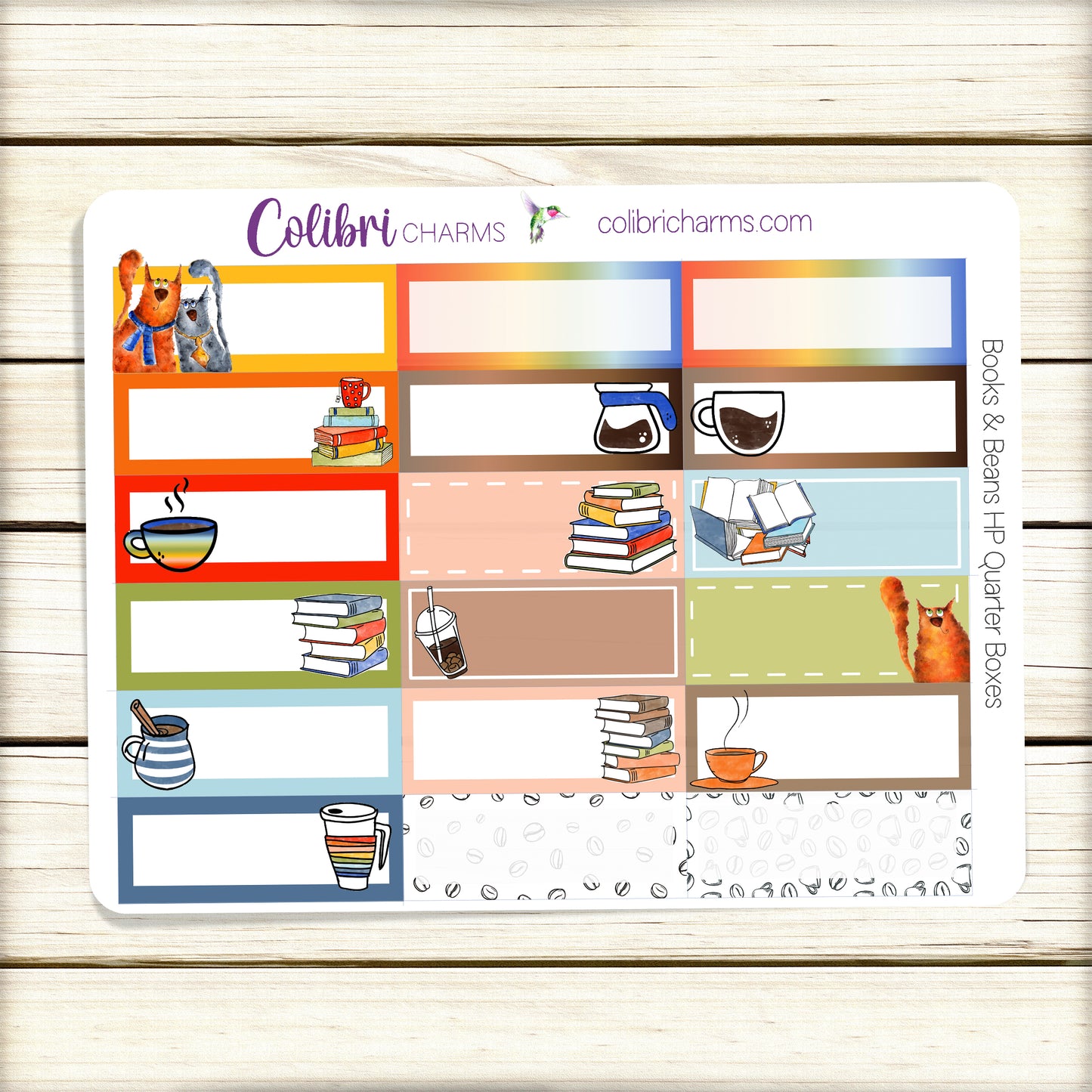 Books & Beans Box Planner Stickers | Reading Stickers | Coffee Lovers Stickers | Happy Planner Stickers | Cat Lover Stickers