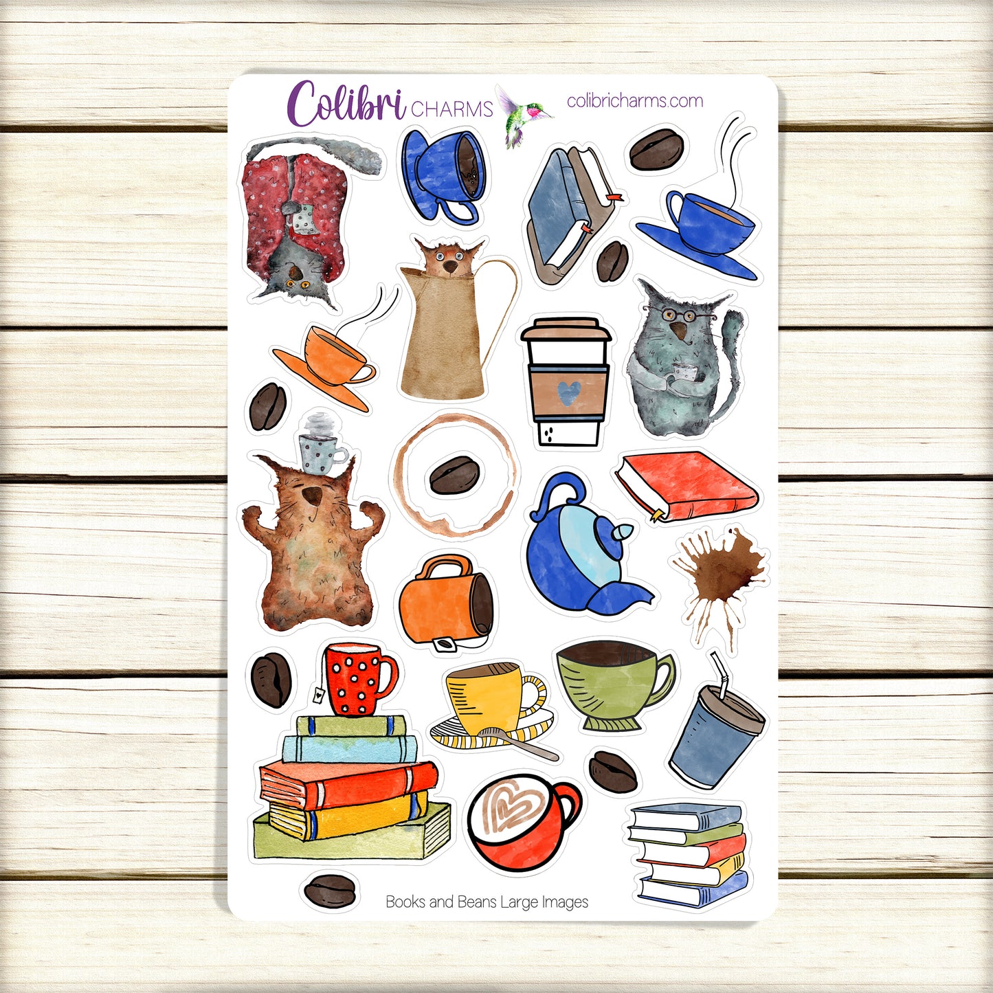 Books & Beans Planner Stickers | Reading Stickers | Coffee and Cats Planner Sticker Kit | Seasonal Planner Stickers
