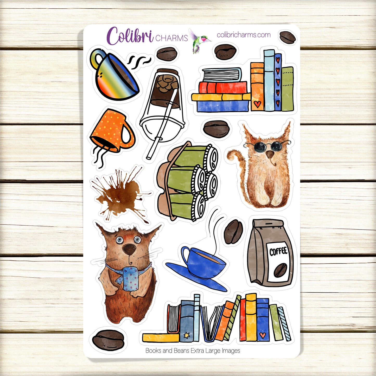 Books & Beans Planner Stickers | Reading Stickers | Coffee and Cats Planner Sticker Kit | Seasonal Planner Stickers