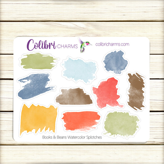 Books & Beans Watercolor Splotches Planner Stickers | Colorful Paint Swatch Stickers | Seasonal Planner | Planner Decoration | Accessories