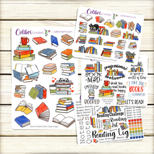 Book Journal Stickers | Reading Log Stickers | Bibliophile Planner Sticker Kit | Books & Beans Deco Stickers | Reader Challenge | Book Tracker |
