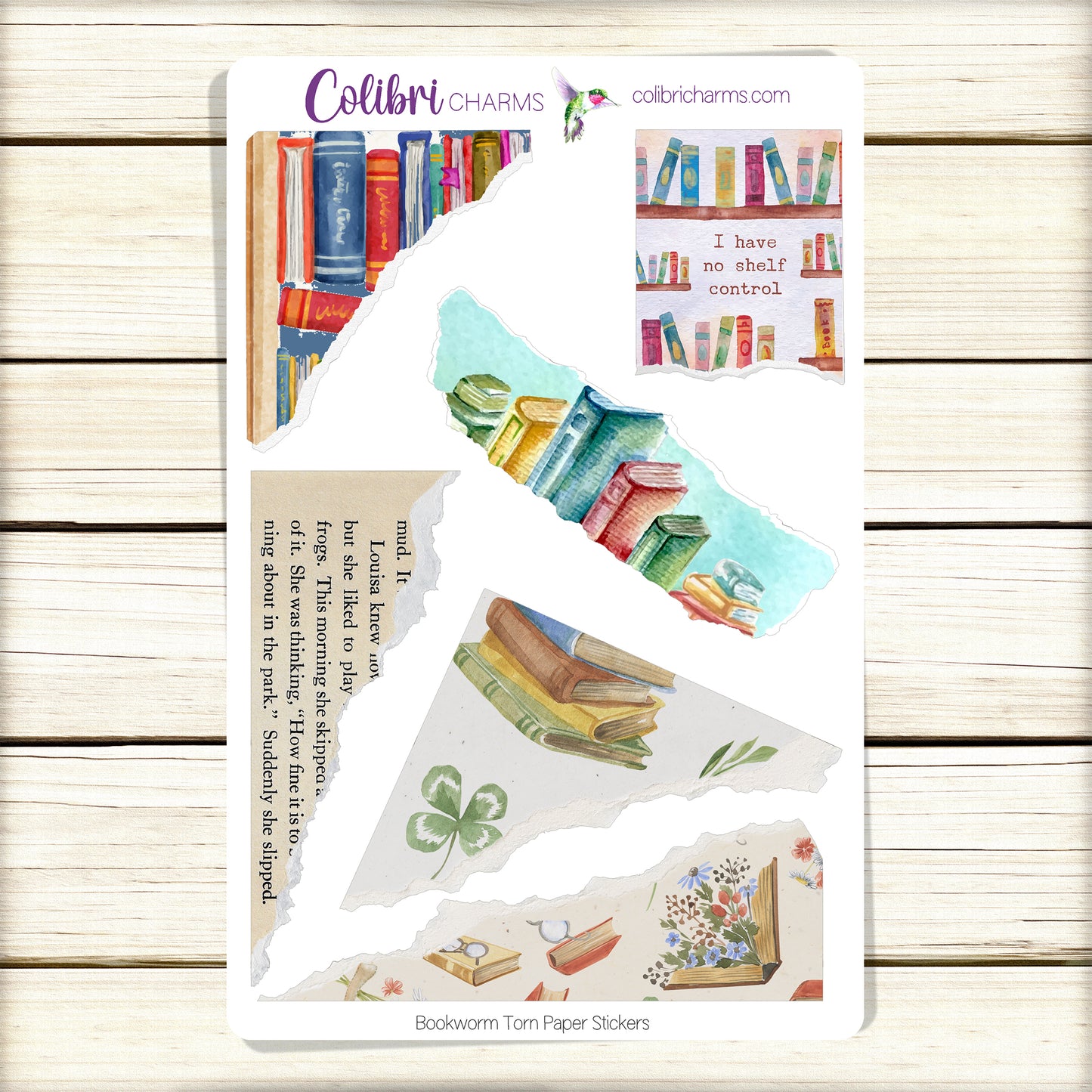 Bookworm Torn Paper Stickers | Book Lover Planner Decor | Avid Reader Stickers | Distressed Scrapbook Stickers | Ripped Paper