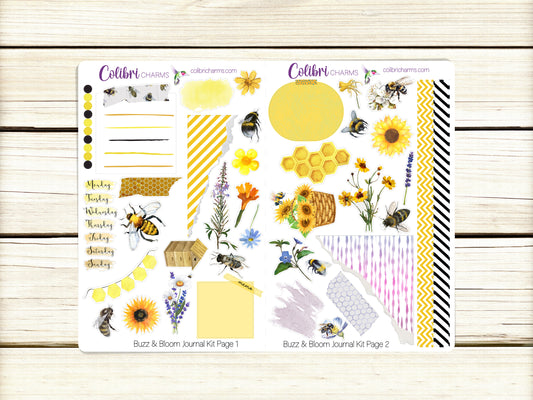 Buzz & Bloom Journal Kit, Planner  Stickers, Bees Journaling, Pollinators Bujo Kit, Seasonal Planner Stickers