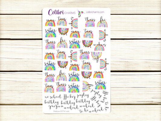 Rainbows Days of the Week Planner Stickers | Spring DOTW Stickers | Colorful Daily Stickers | Seasonal Planner Stickersr
