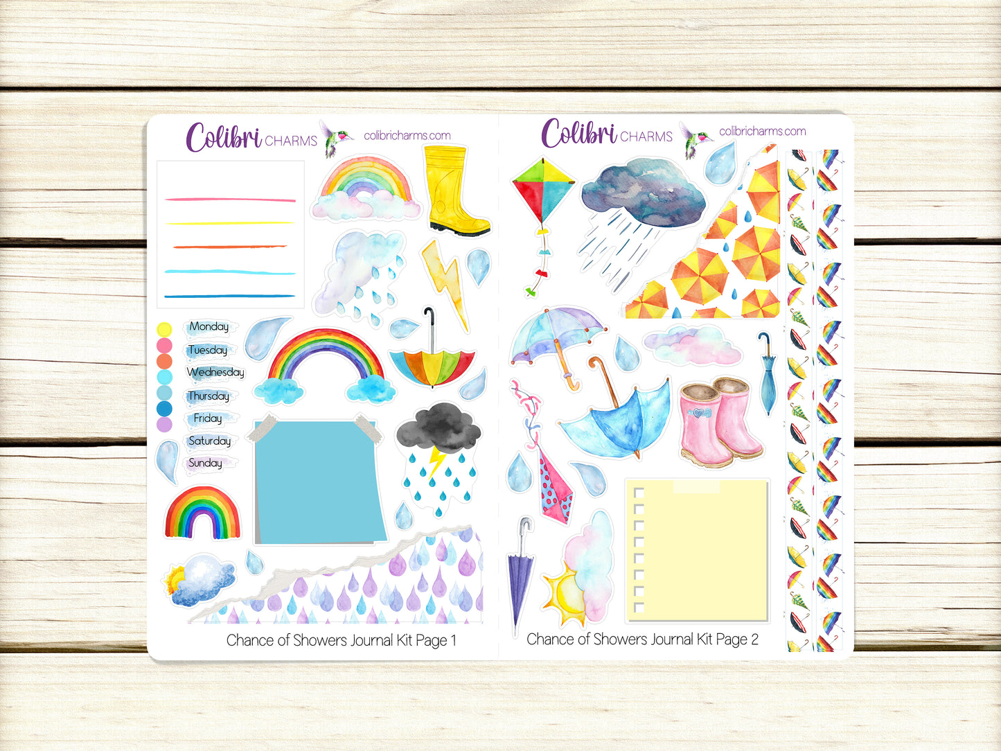 Chance of Showers Journal Kit, Planner  Stickers, Rainbow Journaling, Spring Weather Bujo Kit, Seasonal Planner Stickers