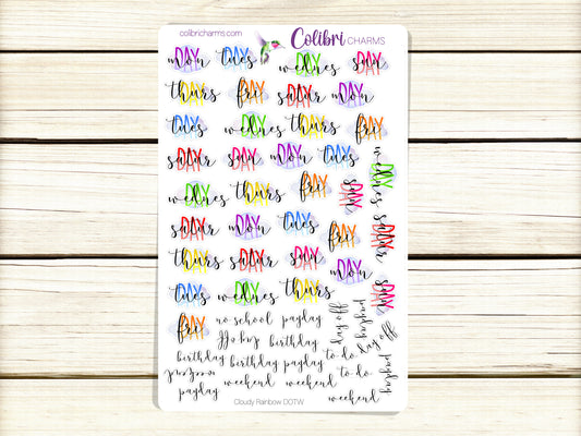 Rainbow Clouds Days of the Week Planner Stickers | Spring DOTW Stickers | Colorful Daily Stickers | Seasonal Planner Stickersr