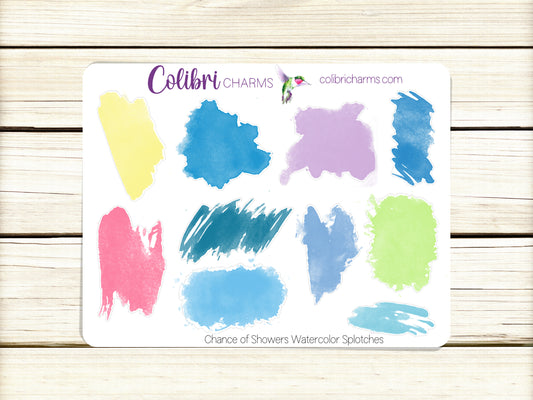 Chance of Showers Watercolor Splotches Planner Stickers | Bright Paint Swatch Stickers | Spring Planner