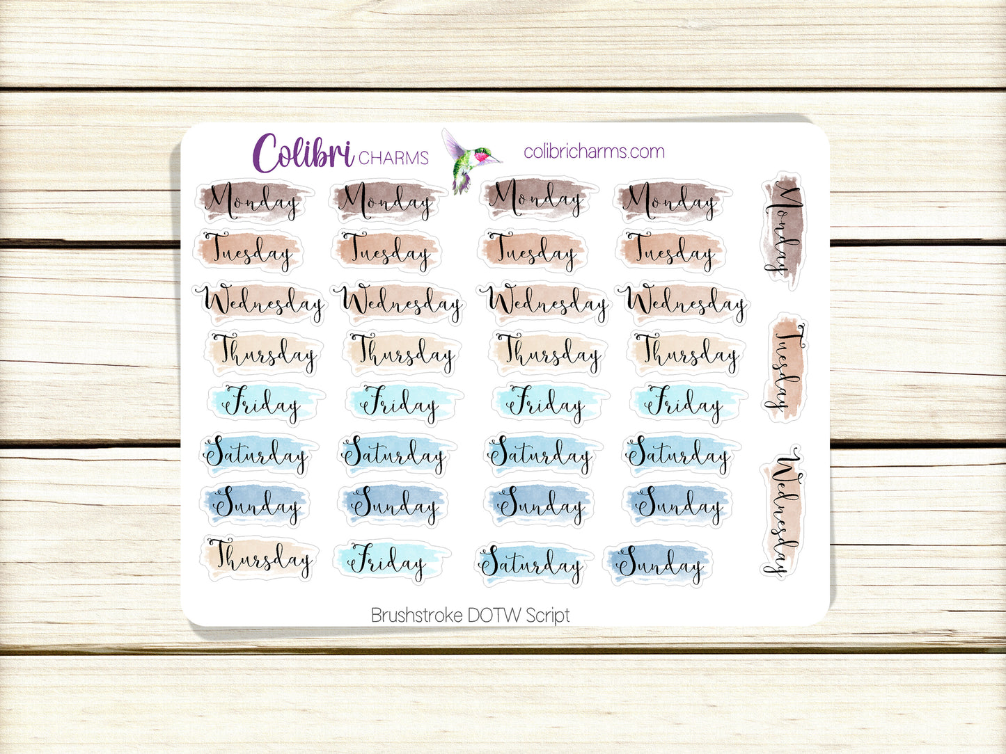 Coffee Break Brushstroke Days of the Week Planner Stickers, Colorful Watercolor DOTW, Number Stickers, Date Dots