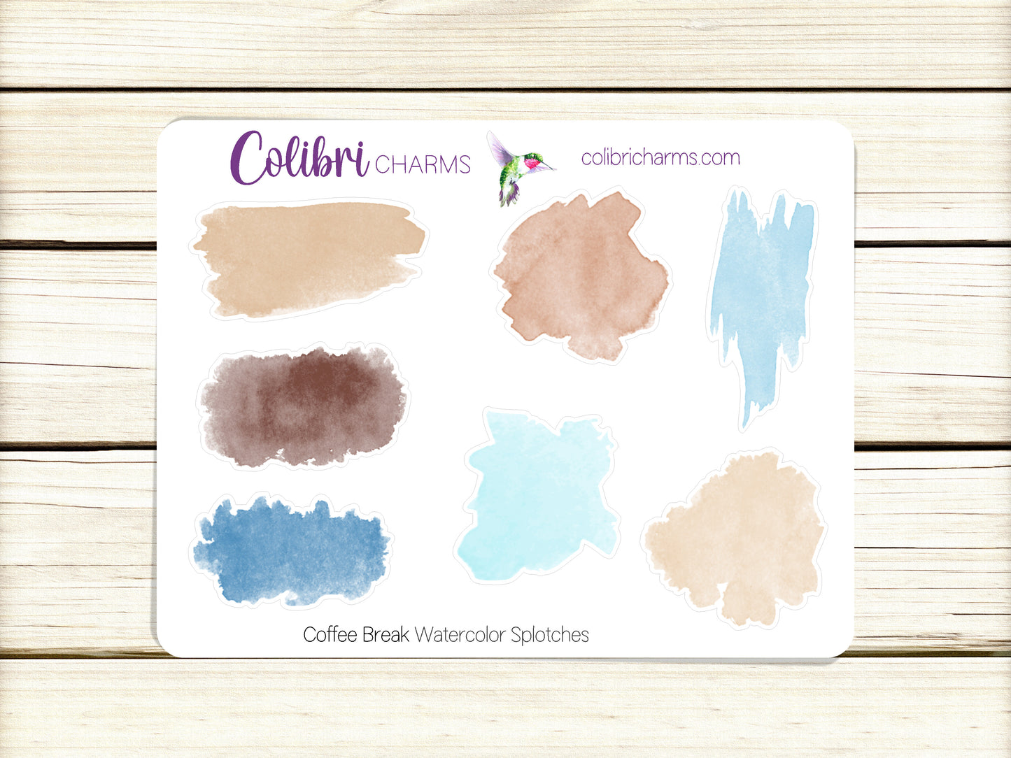 Coffee Break Watercolor Splotches Planner Stickers, Earthy Paint Swatch Stickers