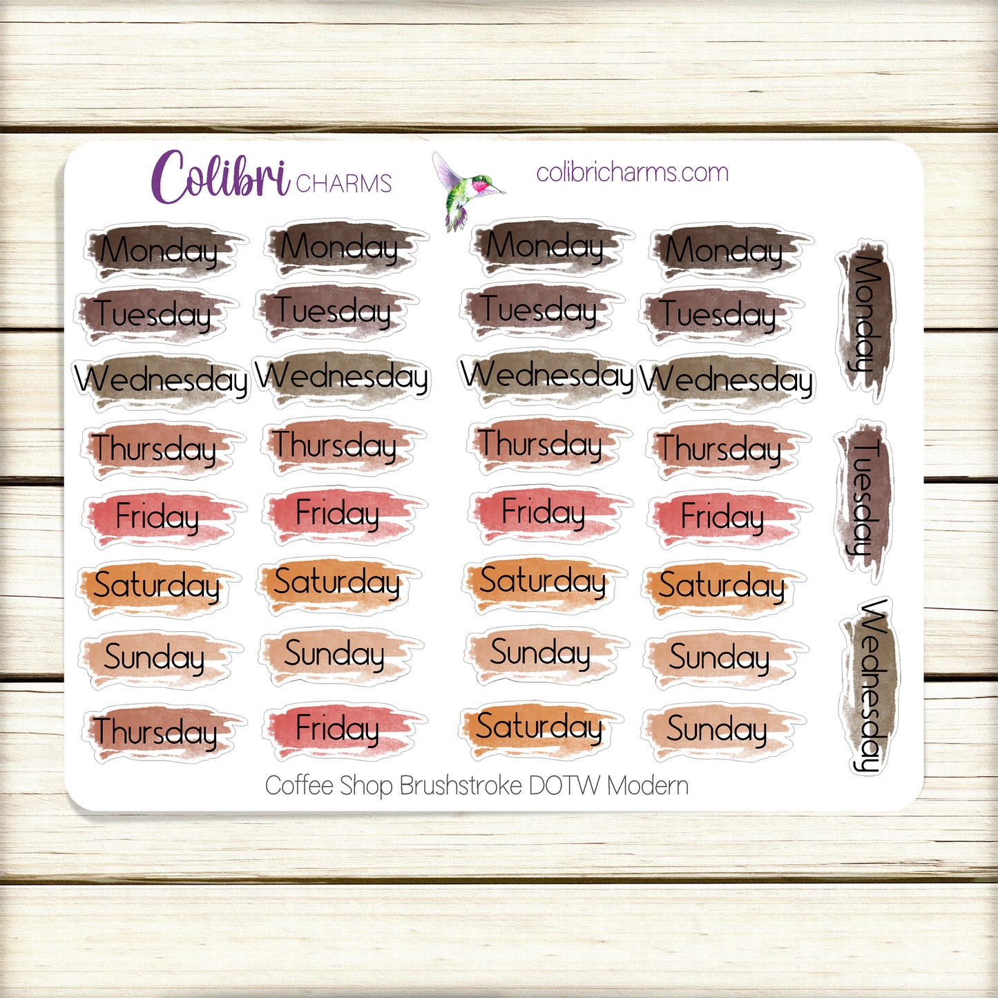 Coffee Shop Brushstroke Days of the Week Planner Stickers | Neutral Watercolor DOTW | Number Stickers | Date Dots