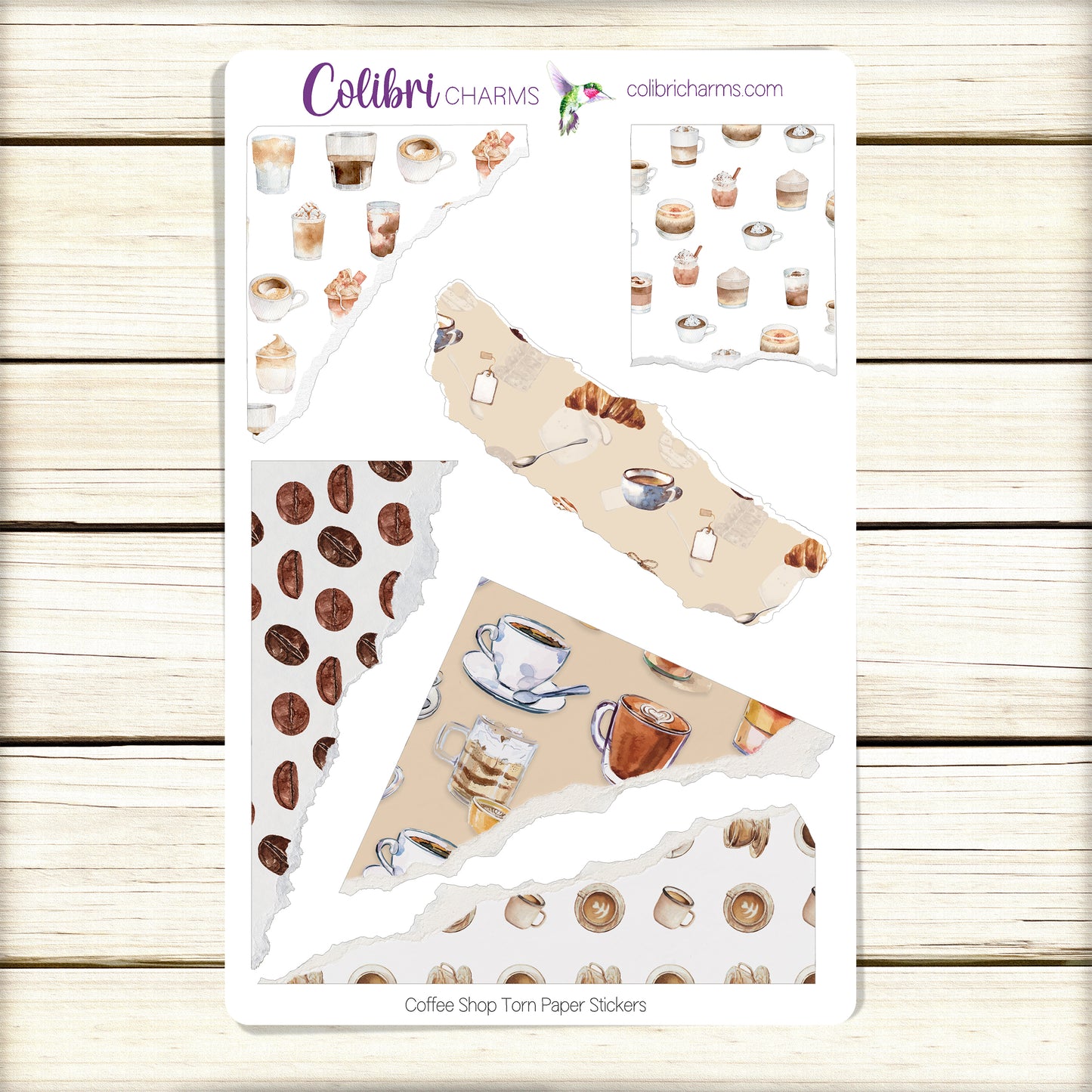 Coffee Shop Torn Paper Stickers | Planner Decor | Tea Stickers | Seasonal Planner Stickers | Ripped Paper