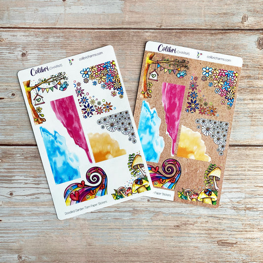 Doodled Garden Corner Stickers | Whimsical Deco Planner Stickers | Fun Corner Friday