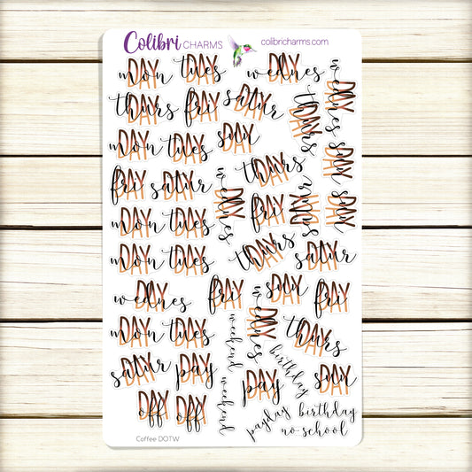 Days of the Week Planner Stickers | Coffee DOTW Stickers | Neutral Daily Stickers | Seasonal Planner Stickers