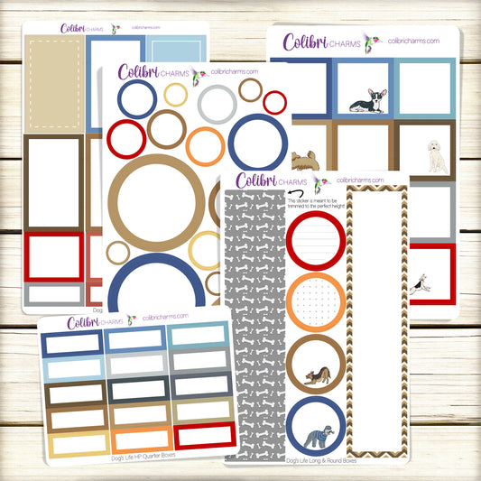 Dog's Life Planner Boxes | Furry Friends Happy Planner Stickers | Seasonal Planner | Functional Planning