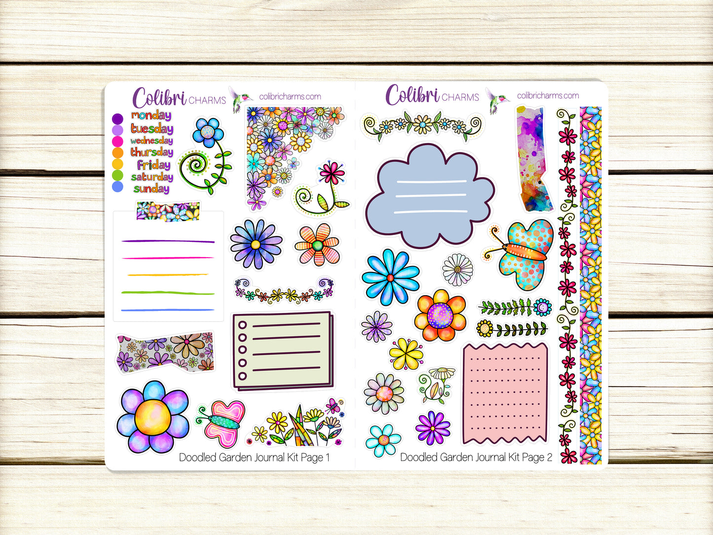 Doodled Garden Journal Kit | Planner  Stickers | Whimsical Floral Journaling | Hand Drawn Bujo Kit | Seasonal Planner Stickers