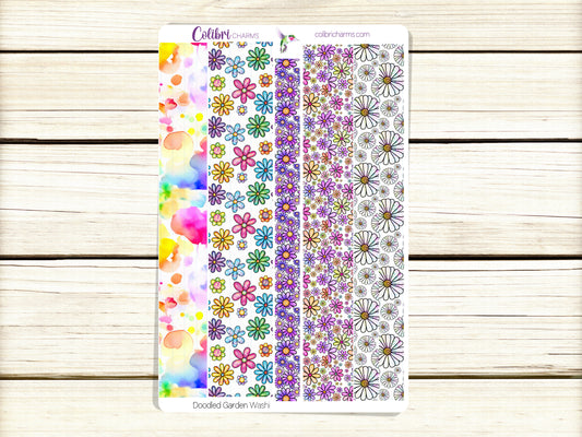 Doodled Garden Washi Strip Stickers | Hand Drawn Deco | Whimsical Flowers Planner Stickers | Seasonal Planner Stickers
