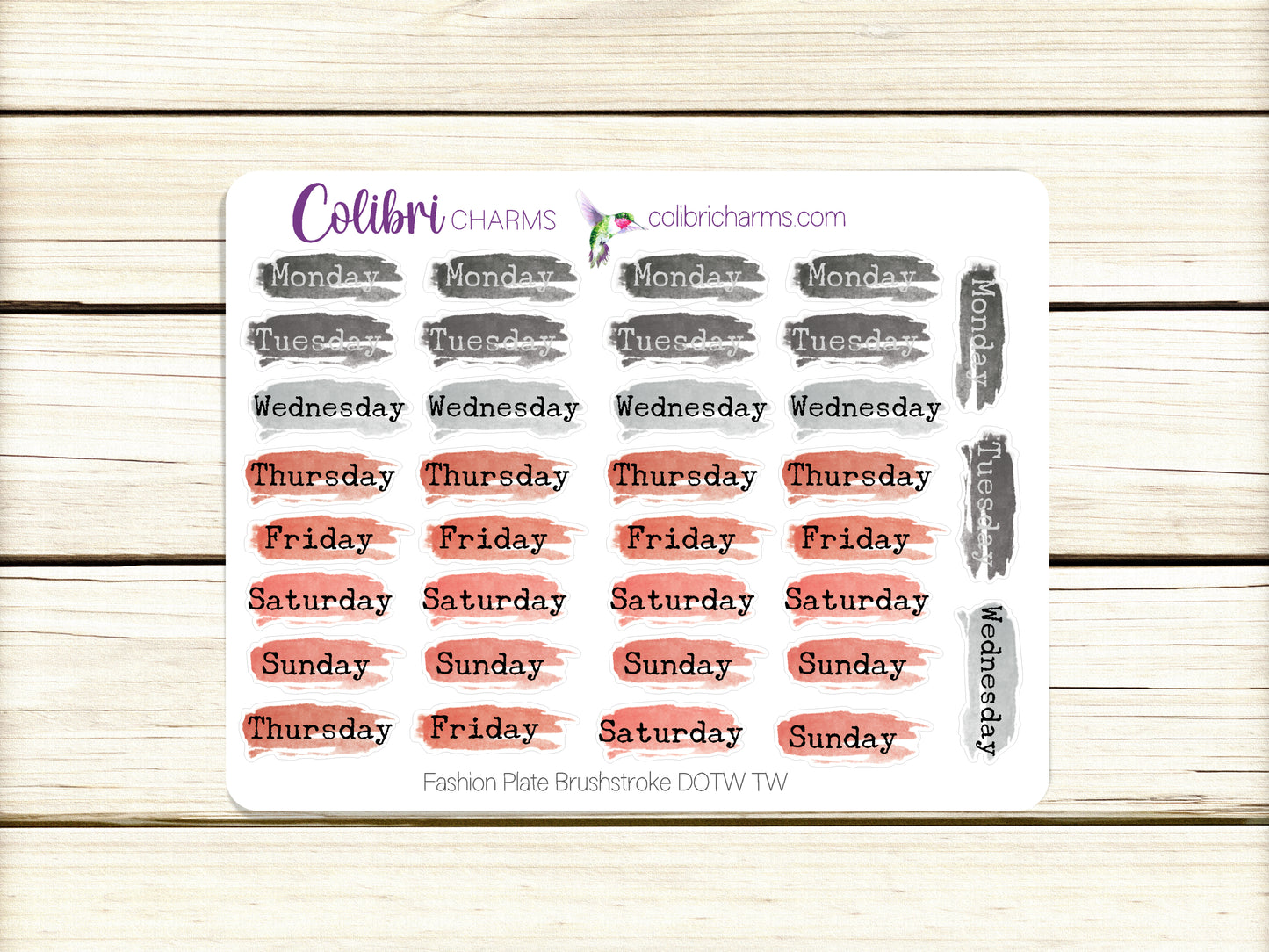 Fashion Plate Brushstroke Days of the Week Planner Stickers, Colorful Watercolor DOTW, Number Stickers, Date Dots