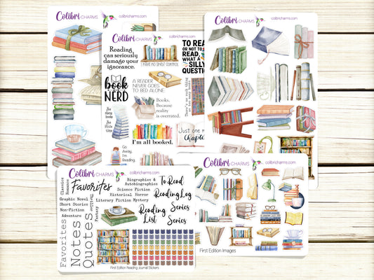 Reading Journal Deco Stickers, First Edition Stickers, Bookish Deco, Avid Reader's Planner Sticker Kit, Bujo Stickers