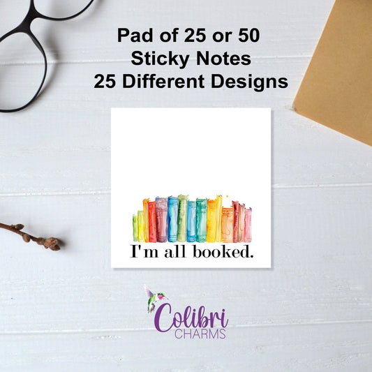 Avid Readers' Post Its,  Pad of 25 or 50 Book Lover's Sticky Notes, Readers Stickies, Gift for Teacher, Librarian, Book Club