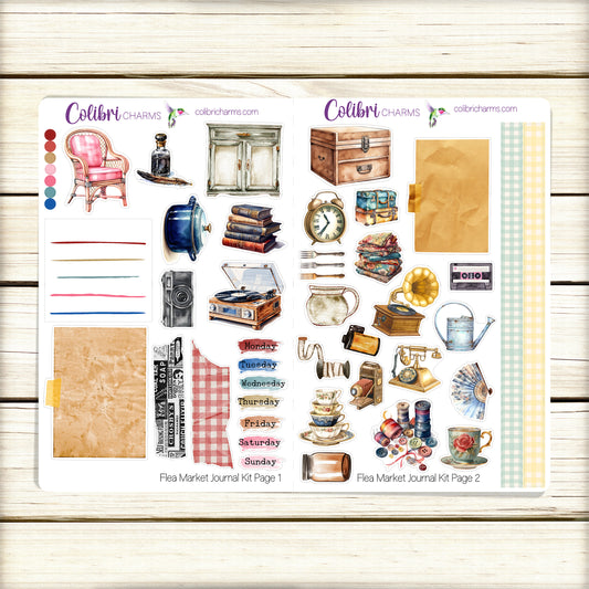 Flea Market Journal Kit | Planner  Stickers | Vintage Journaling | Thrift Store Bujo Kit | Seasonal Planner Stickers