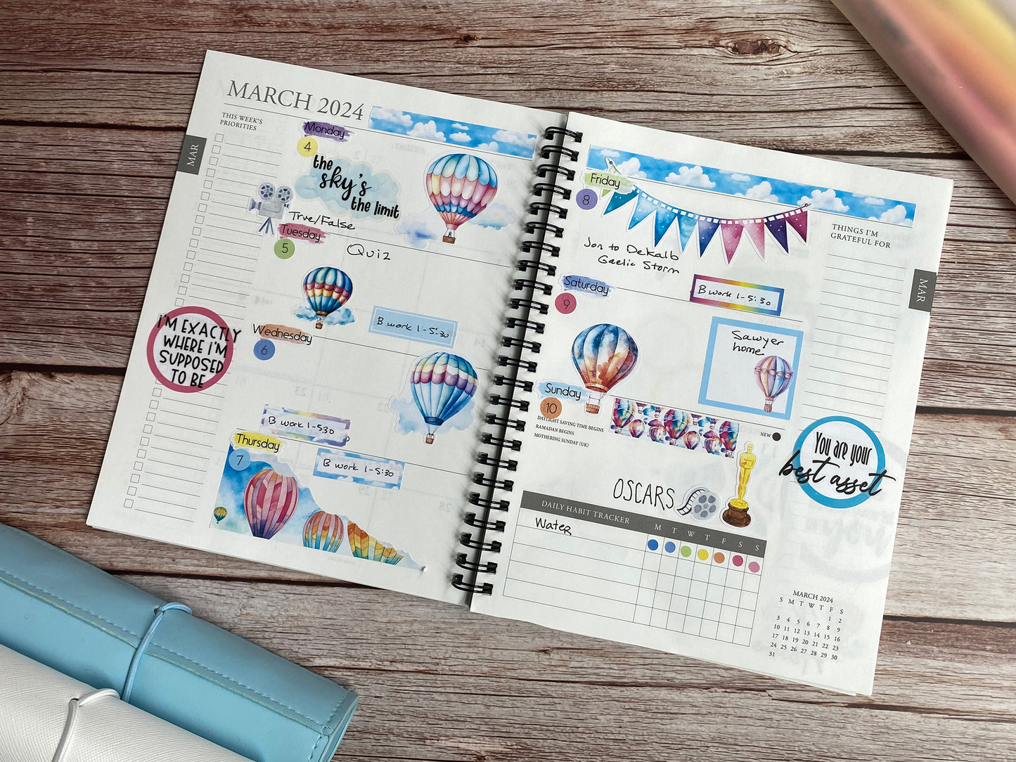 Sky's The Limit Planner Stickers | Hot Air Balloon Deco Stickers | Blue Skies Deco | Spring Summer Planner Sticker Kit | Seasonal Planner Stickers
