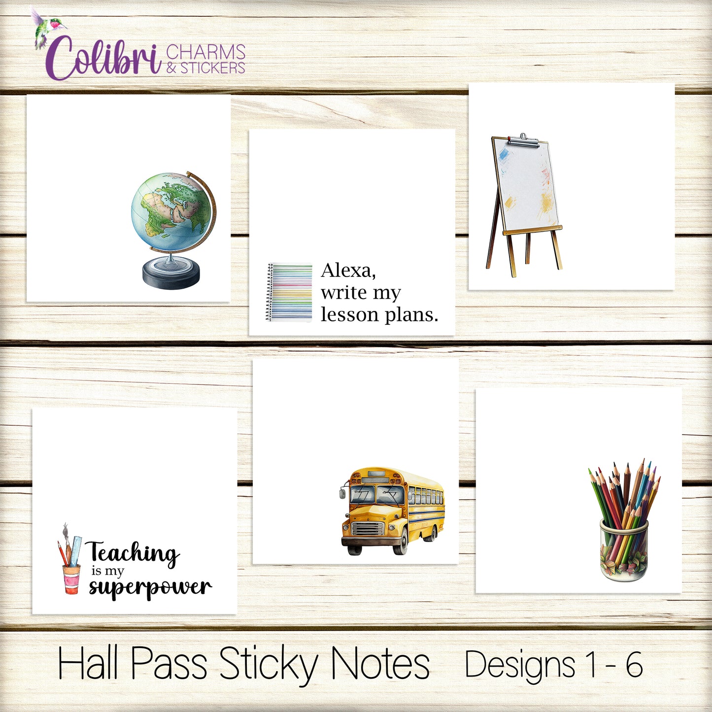 Hall Pass Post Its | Pad of 24 Teacher Sticky Notes | Teacher Appreciation Gift | Seasonal Planner Stickies