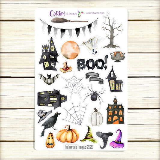 Halloween Planner Stickers | Watercolor Halloween 2023 Stickers | Spooky Stickers | Seasonal Planner Stickers