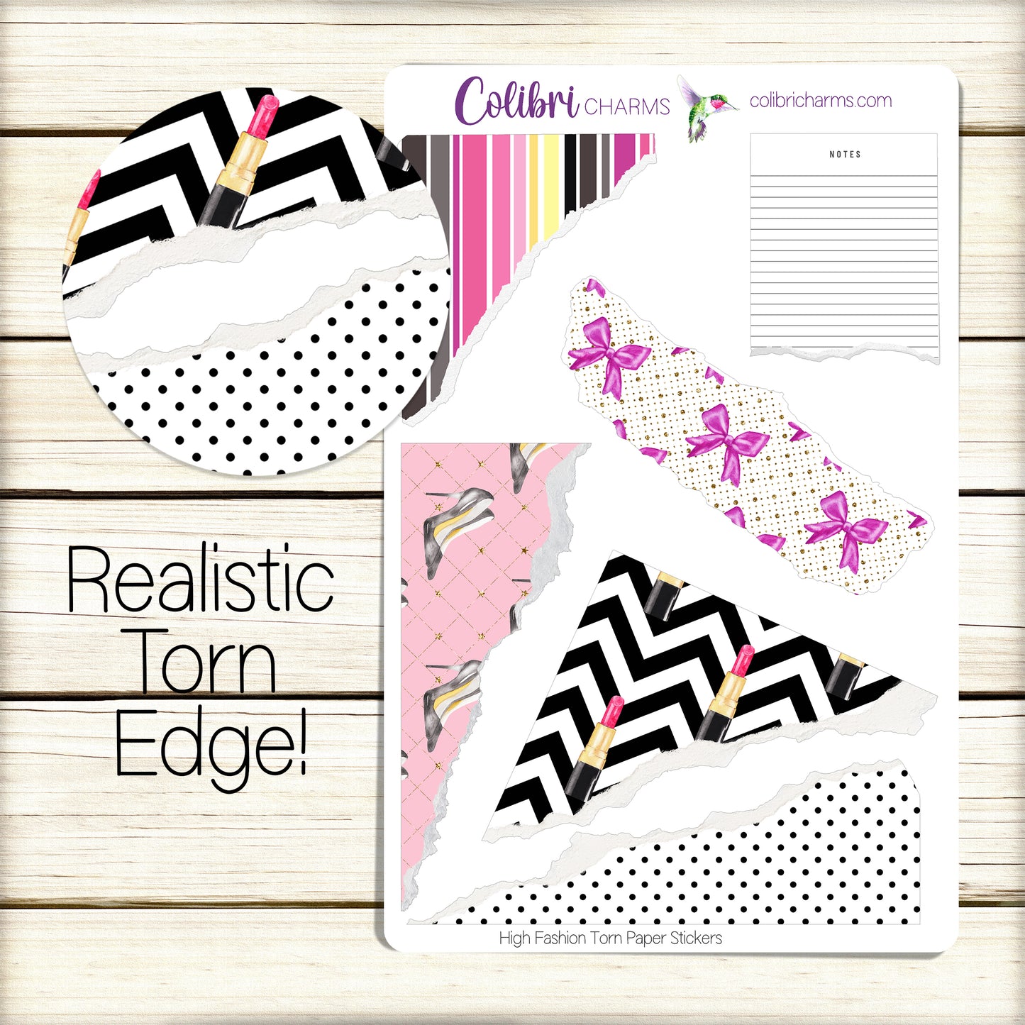 High Fashion Torn Paper Stickers | Luxury Brands Deco Planner Stickers | Couture | Distressed Ripped Paper