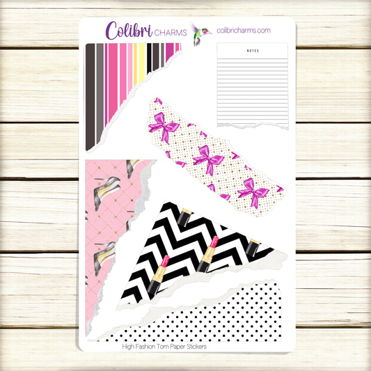 High Fashion Torn Paper Stickers | Luxury Brands Deco Planner Stickers | Couture | Distressed Ripped Paper